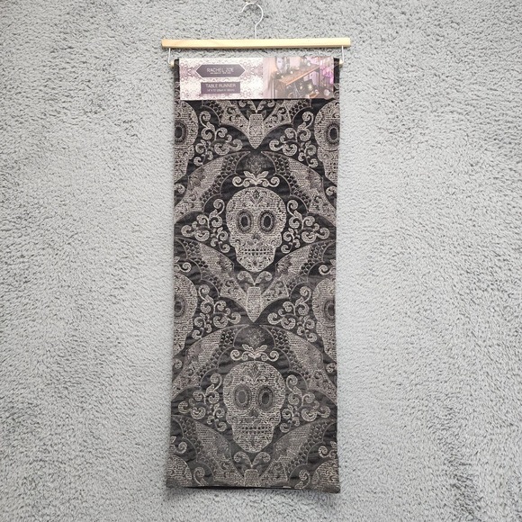 Rachel Zoe Skull Bat Table Runner 14" X 72" Day of The Dead Halloween NEW w/ Tag - Picture 2 of 7